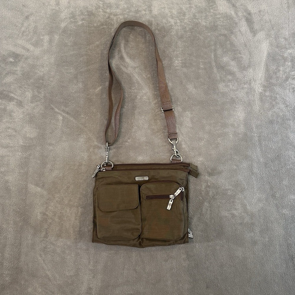 Baggallini Women's Adjustable Crossbody Bag Medium Purse Nylon w/Pocket's Brown